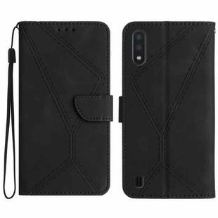 For Samsung Galaxy A10 / M10 Stitching Embossed Leather Phone Case(Black)