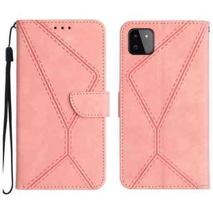 For Samsung Galaxy A22 5G Stitching Embossed Leather Phone Case(Pink)