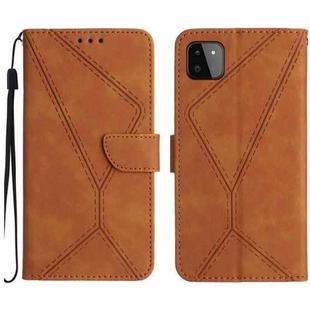 For Samsung Galaxy A22 5G Stitching Embossed Leather Phone Case(Brown)