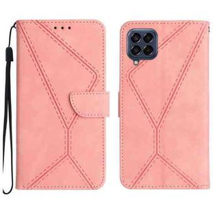 For Samsung Galaxy M33 5G Stitching Embossed Leather Phone Case(Pink)