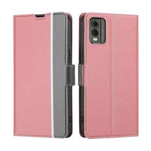 For Nokia C32 Twill Texture Side Button Leather Phone Case(Pink)