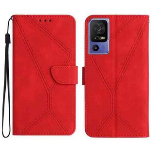 For TCL 40 SE Stitching Embossed Leather Phone Case(Red)