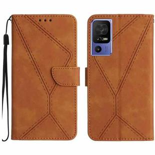For TCL 40 SE Stitching Embossed Leather Phone Case(Brown)