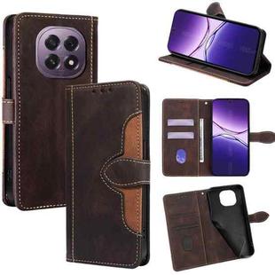 For OPPO A5 5G 2025 Global Skin Feel Magnetic Buckle Leather Phone Case(Brown)