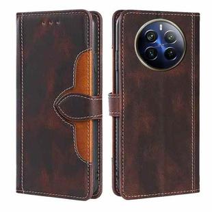 For Realme 12 Pro 5G Skin Feel Magnetic Buckle Leather Phone Case(Brown)