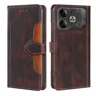 For Tecno Pova 6 5G Skin Feel Magnetic Buckle Leather Phone Case(Brown)