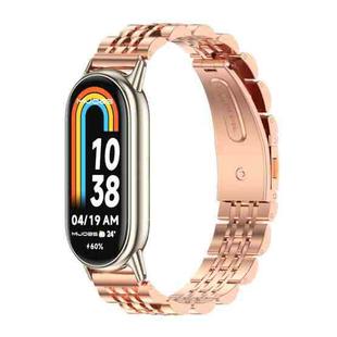 For Xiaomi Mi Band 8 Mijobs Seven Bead Stainless Steel Watch Band(Rose Gold+Light Gold)