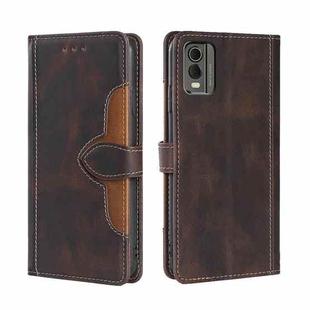 For Nokia C32 Skin Feel Magnetic Buckle Leather Phone Case(Brown)