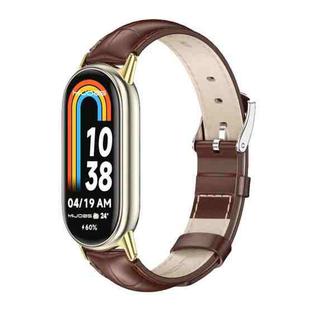 For Xiaomi Mi Band 8 Mijobs Genuine Leather Watch Band(Bamboo Coffee Gold)