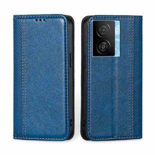 For vivo iQOO Z7x Grid Texture Magnetic Flip Leather Phone Case(Blue)