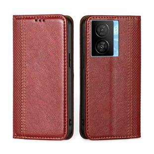 For vivo iQOO Z7x Grid Texture Magnetic Flip Leather Phone Case(Red)