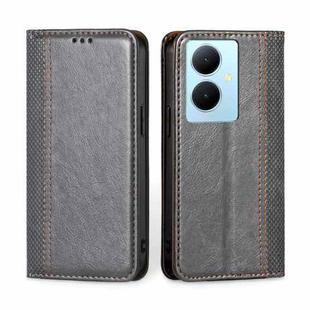 For vivo Y78 Plus 5G Grid Texture Magnetic Flip Leather Phone Case(Grey)