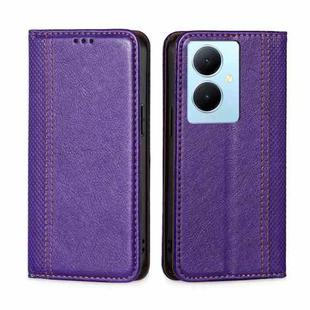 For vivo Y78 Plus 5G Grid Texture Magnetic Flip Leather Phone Case(Purple)