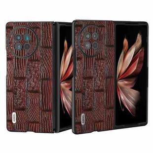 For vivo X Fold2 ABEEL Genuine Leather Mahjong Pattern Black Edge Phone Case(Brown)