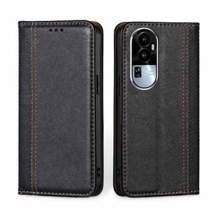 For OPPO Reno10 5G Grid Texture Magnetic Flip Leather Phone Case(Black)