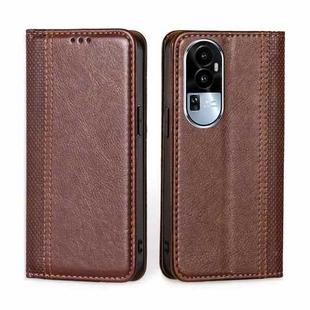 For OPPO Reno10 5G Grid Texture Magnetic Flip Leather Phone Case(Brown)