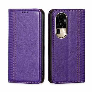 For OPPO Reno10 Pro 5G Grid Texture Magnetic Flip Leather Phone Case(Purple)