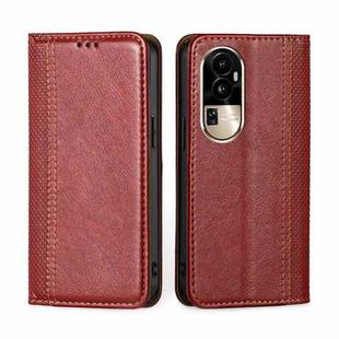 For OPPO Reno10 Pro 5G Grid Texture Magnetic Flip Leather Phone Case(Red)