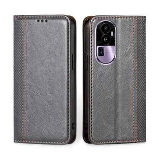 For OPPO Reno10 Pro+ 5G Grid Texture Magnetic Flip Leather Phone Case(Grey)