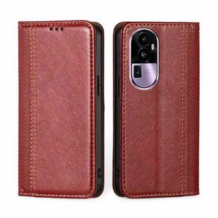 For OPPO Reno10 Pro+ 5G Grid Texture Magnetic Flip Leather Phone Case(Red)