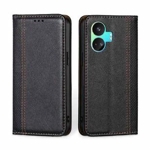 For Realme GT Neo5 SE Grid Texture Magnetic Flip Leather Phone Case(Black)