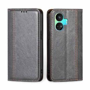 For Realme GT Neo5 SE Grid Texture Magnetic Flip Leather Phone Case(Grey)