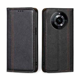 For Realme 11 5G Grid Texture Magnetic Flip Leather Phone Case(Black)