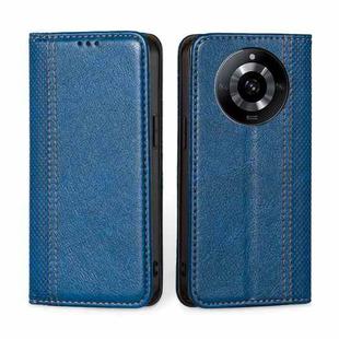 For Realme 11 5G Grid Texture Magnetic Flip Leather Phone Case(Blue)