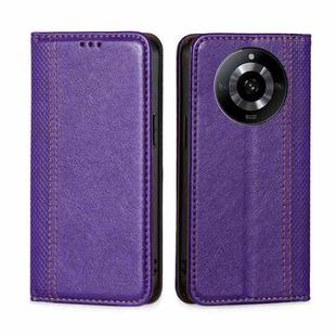 For Realme 11 5G Grid Texture Magnetic Flip Leather Phone Case(Purple)