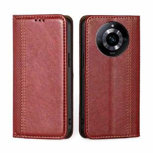 For Realme 11 5G Grid Texture Magnetic Flip Leather Phone Case(Red)