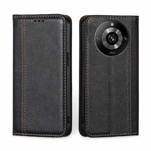 For Realme 11 Pro 5G / 11 Pro+ 5G Grid Texture Magnetic Flip Leather Phone Case(Black)