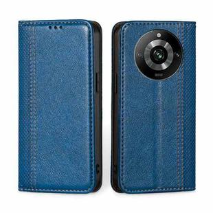 For Realme 11 Pro 5G / 11 Pro+ 5G Grid Texture Magnetic Flip Leather Phone Case(Blue)