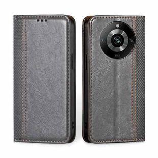 For Realme 11 Pro 5G / 11 Pro+ 5G Grid Texture Magnetic Flip Leather Phone Case(Grey)