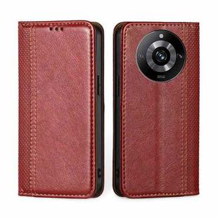 For Realme 11 Pro 5G / 11 Pro+ 5G Grid Texture Magnetic Flip Leather Phone Case(Red)