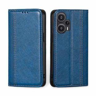For Xiaomi Redmi Note 12 Turbo Grid Texture Magnetic Flip Leather Phone Case(Blue)