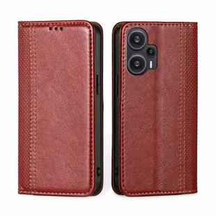 For Xiaomi Redmi Note 12 Turbo Grid Texture Magnetic Flip Leather Phone Case(Red)