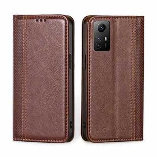 For Xiaomi Redmi Note 12S 4G Grid Texture Magnetic Flip Leather Phone Case(Brown)