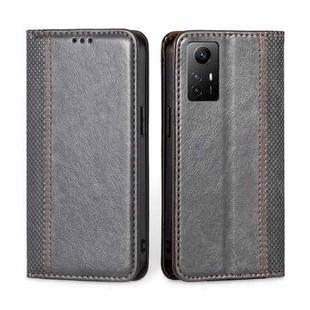 For Xiaomi Redmi Note 12S 4G Grid Texture Magnetic Flip Leather Phone Case(Grey)