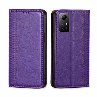 For Xiaomi Redmi Note 12S 4G Grid Texture Magnetic Flip Leather Phone Case(Purple)