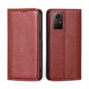 For Xiaomi Redmi Note 12S 4G Grid Texture Magnetic Flip Leather Phone Case(Red)