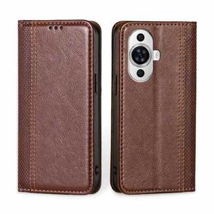 For Huawei nova 11 4G Grid Texture Magnetic Flip Leather Phone Case(Brown)