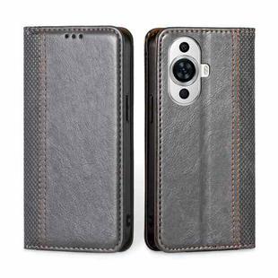 For Huawei nova 11 4G Grid Texture Magnetic Flip Leather Phone Case(Grey)