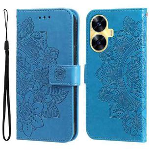 For Realme C55 Seven-petal Flowers Embossing Leather Phone Case(Blue)