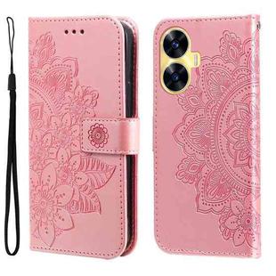 For Realme C55 7-petal Flowers Embossing Leather Phone Case(Rose Gold)