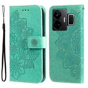 For Realme GT Neo 5 5G / GT3 7-petal Flowers Embossing Leather Phone Case(Green)