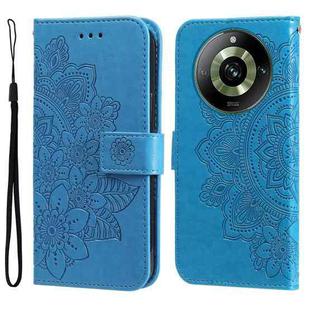 For Realme 11 7-petal Flowers Embossing Leather Phone Case(Blue)