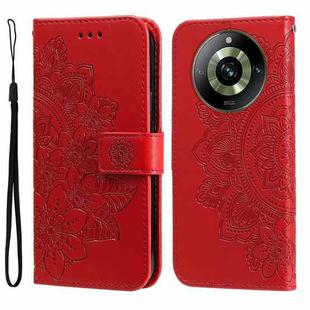 For Realme 11 Seven-petal Flowers Embossing Leather Phone Case(Red)