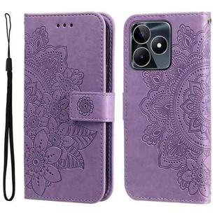 For Realme C53 / Narzo N53 7-petal Flowers Embossing Leather Phone Case(Light Purple)