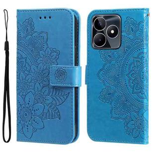 For Realme C53 / Narzo N53 7-petal Flowers Embossing Leather Phone Case(Blue)