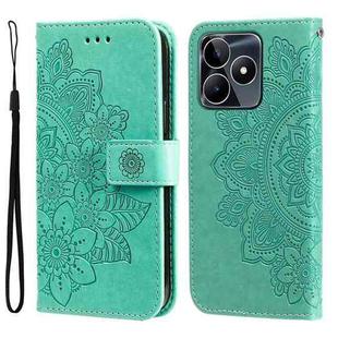 For Realme C53 / Narzo N53 7-petal Flowers Embossing Leather Phone Case(Green)